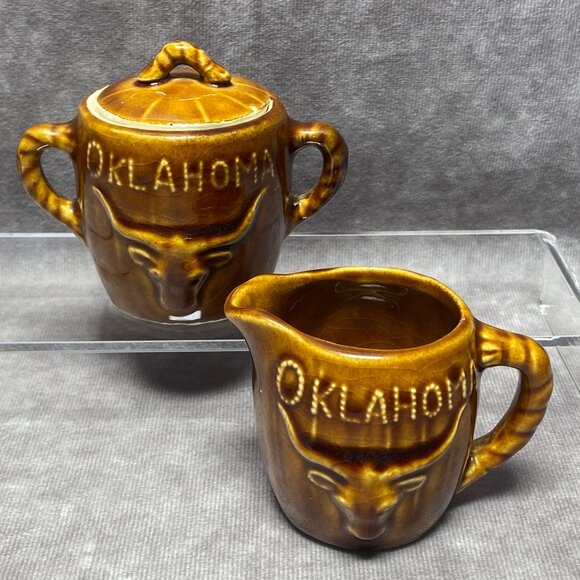 2PC Oklahoma Native American Art Cream + Sugar Golden Aspen by Thrifco Japan - Picture 3 of 11